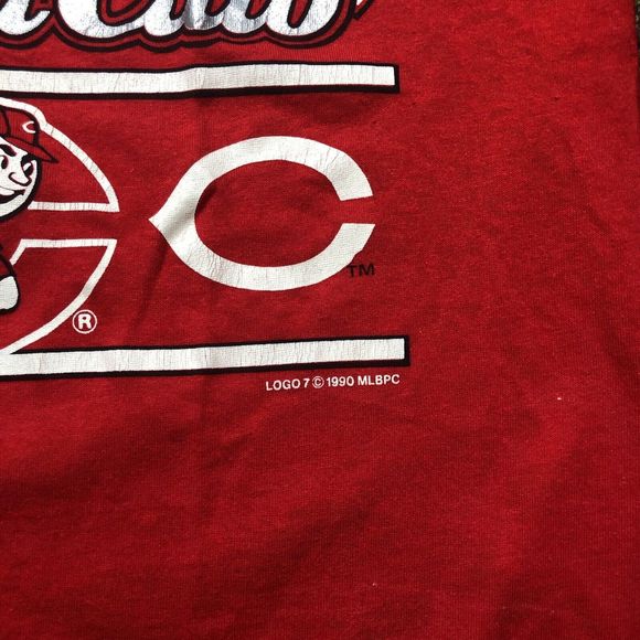 VINTAGE Logo 7 Cincinnati Reds Shirt Adult Large Short Sleeve Red 1990 - Picture 3 of 8